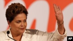 Đương kim Tổng thống Brazil Dilma Rousseff tại một cuộc họp báo ở Brasilia, ngày 5/10/2014.