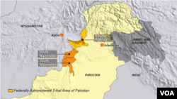 Khu vực bộ tộc Khyber và Nam, Bắc Waziristan, nơi ẩn náu của phe Taliban ở Pakistan và những phần tử nổi dậy người Afghanistan.